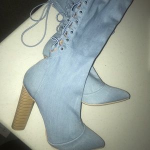 High Rise Denim Boots